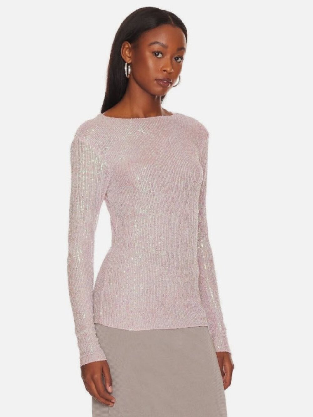 NWT Women's Free People Gold Rush Champagne Float Pink Long Sleeve Top Size S